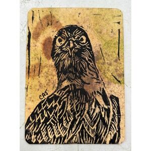 Original Osprey Linocut Print ACEO 2.5x3.5 Hand Pulled Relief Art Card WTFULA-3